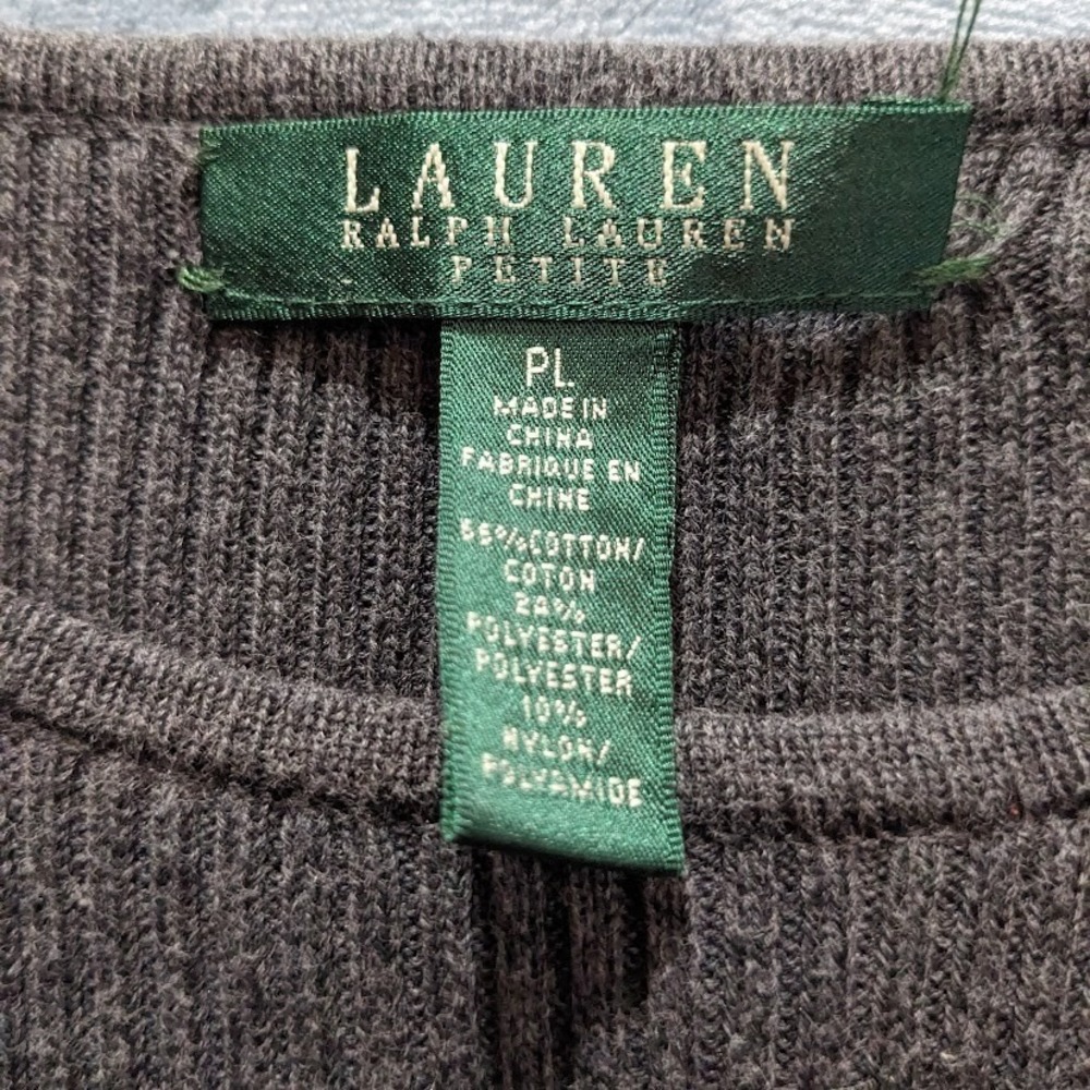 Lauren Ralph Lauren Womens Ribbed Pullover Sweater Gray Striped Crew Neck sz PL - Picture 2 of 11